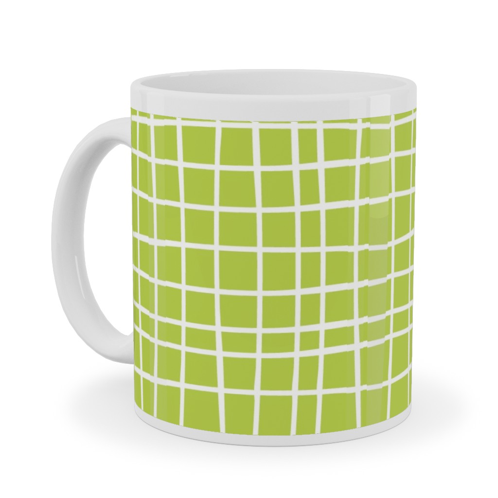 Wavy Grid Ceramic Mug, White, , 11oz, Green, Lime