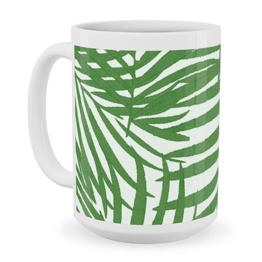 Watercolor Fronds - Green Ceramic Mug, White,  , 15oz, Green