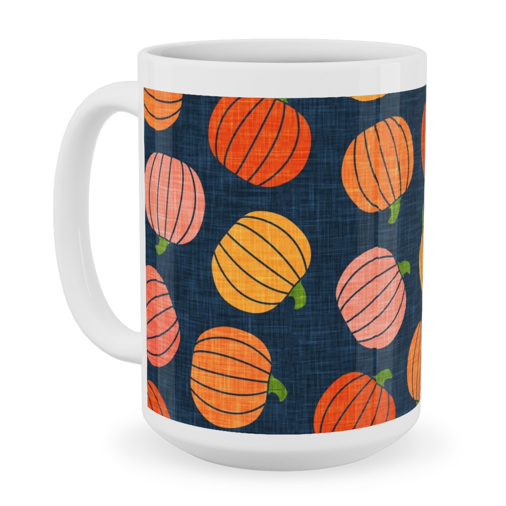 Pumpkin Toss - Orange on Blue Ceramic Mug, White,  , 15oz, Orange