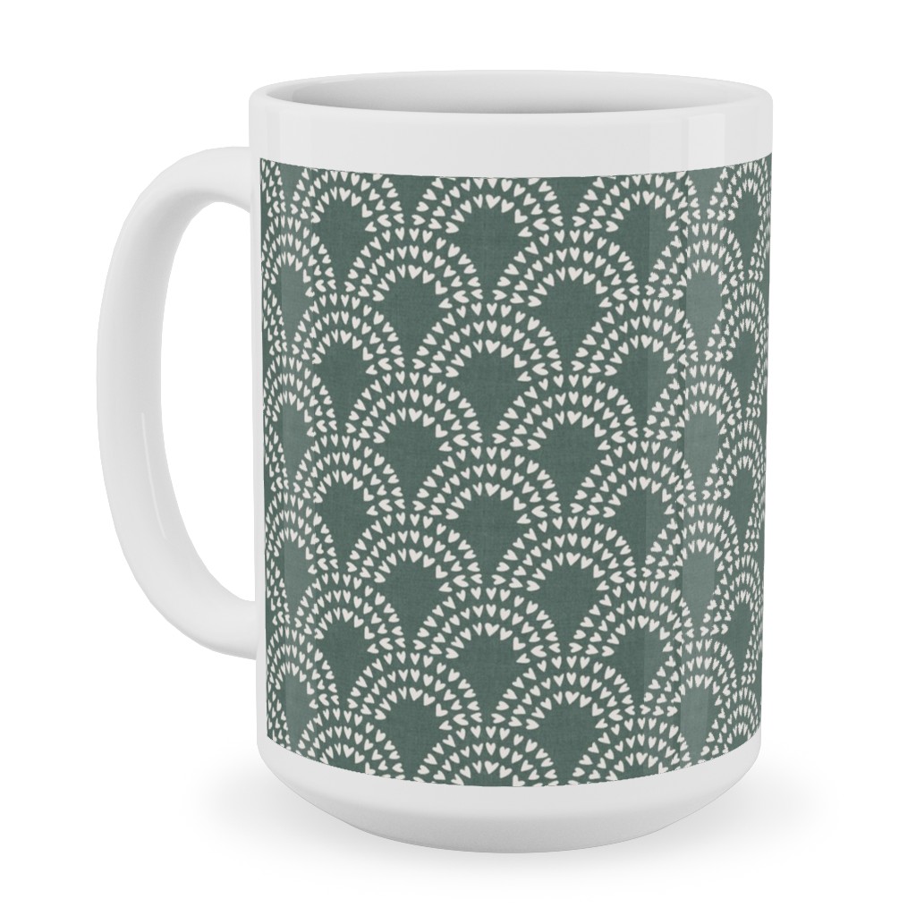 Scalloped Heart Rainbows - Pine Green Ceramic Mug, White, , 15oz, Green, Classic Green
