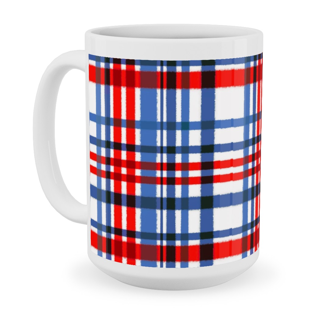 White Ceramic Mugs With Plaid Design
