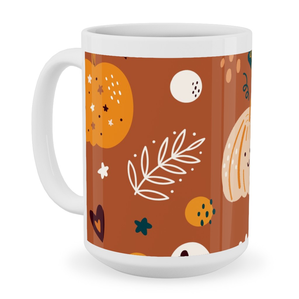Autumn Pattern - Orange Ceramic Mug, White, , 15oz, Orange, Orange
