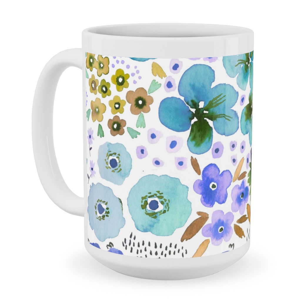Artful Little Flowers - Multi Ceramic Mug, White,  , 15oz, Multicolor
