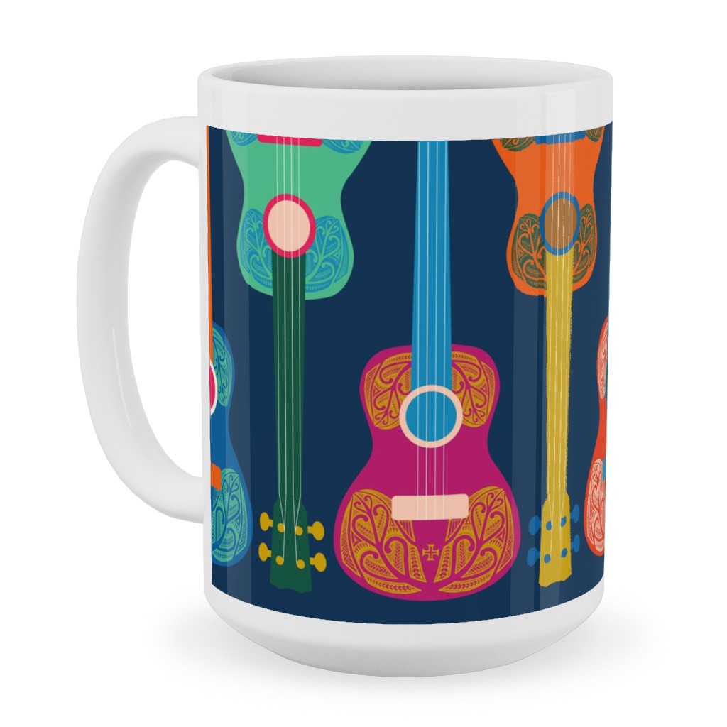 Hawaiian Ukulele - Multicolor on Blue Ceramic Mug, White,  , 15oz, Multicolor