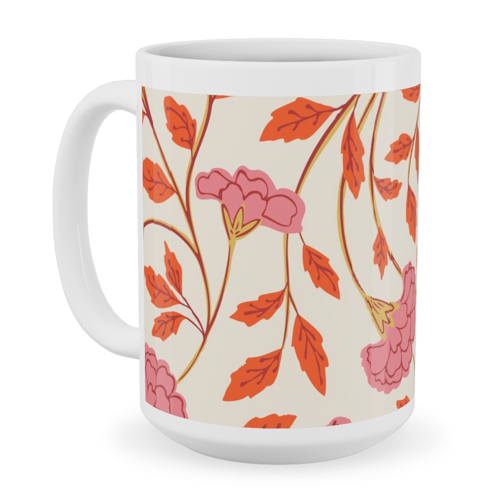 Naisha's Garden Ceramic Mug, White,  , 15oz, Pink