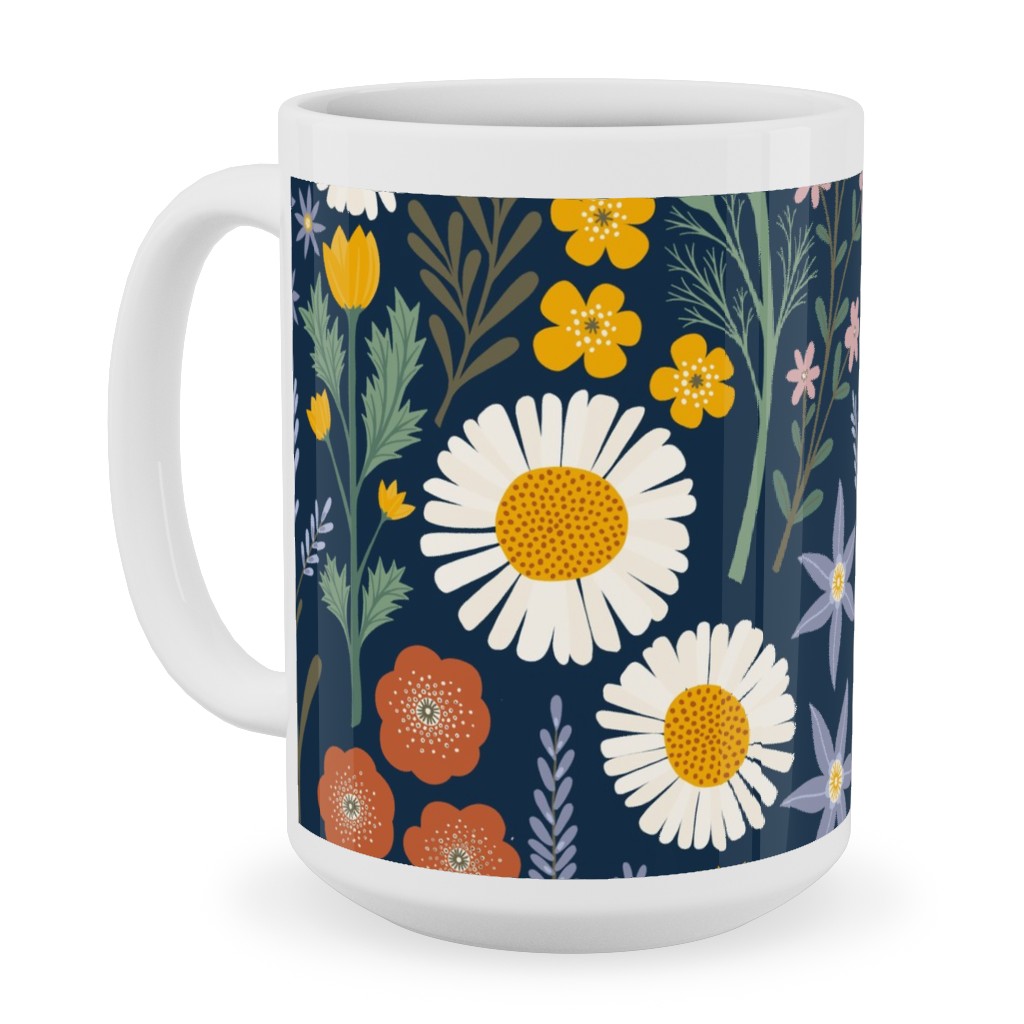 British Spring Meadow - Navy Ceramic Mug, White, , 15oz, Multicolor