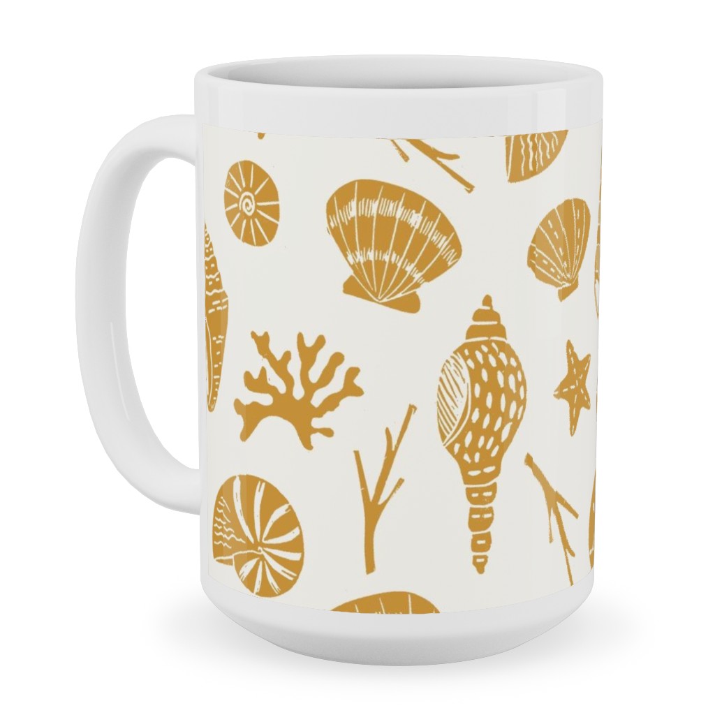 Seashells - Gold Ceramic Mug, White, , 15oz, Yellow, Classic Yellow