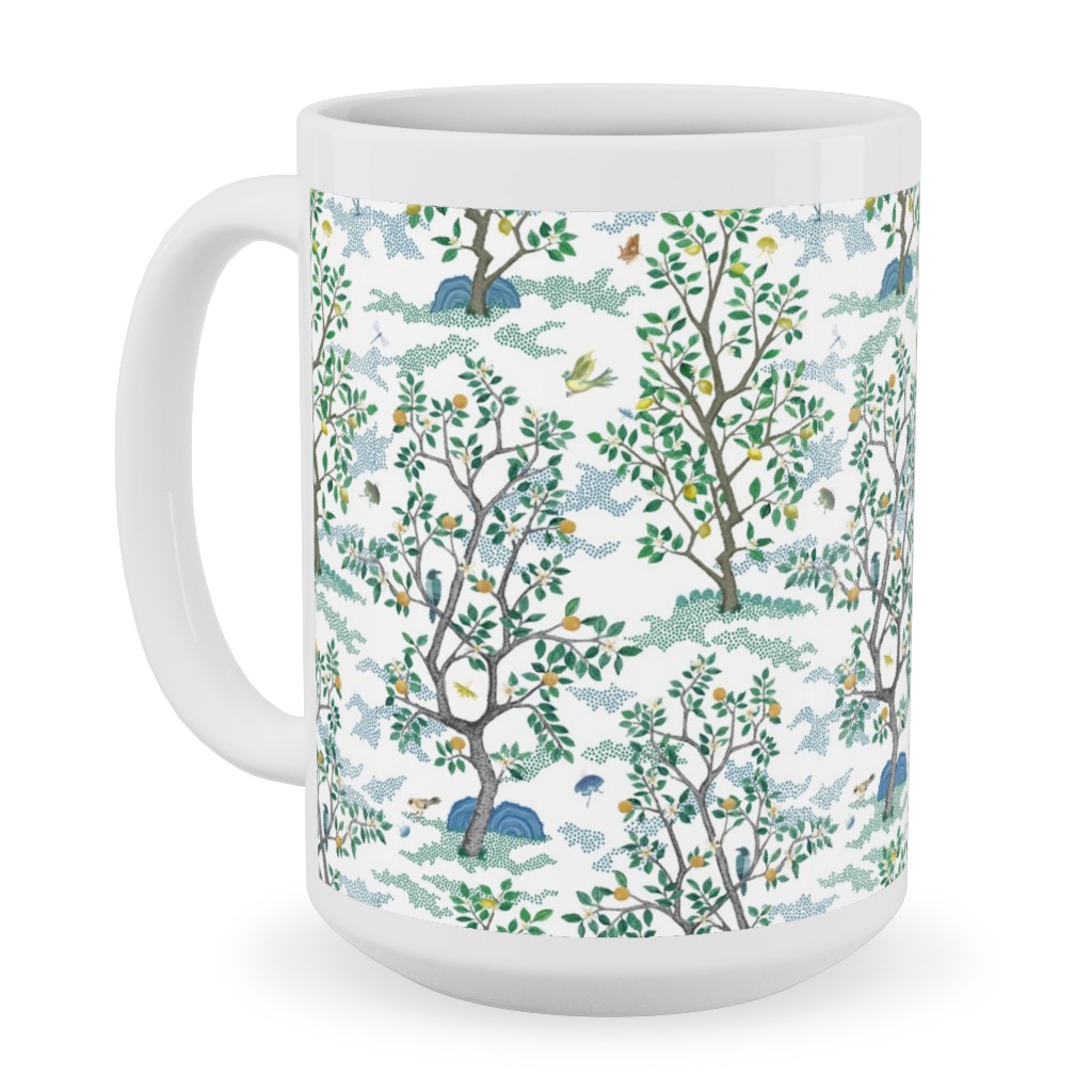 Natural Scatter Citrus Tree - White Ceramic Mug, White,  , 15oz, Green