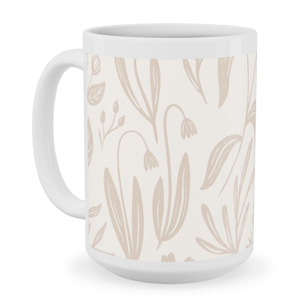 Wildflowers - Tan and Cream Ceramic Mug, White,  , 15oz, Beige