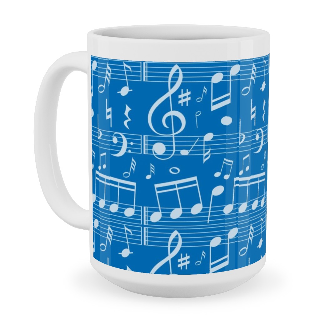 Music Notes - Blue Ceramic Mug, White,  , 15oz, Blue