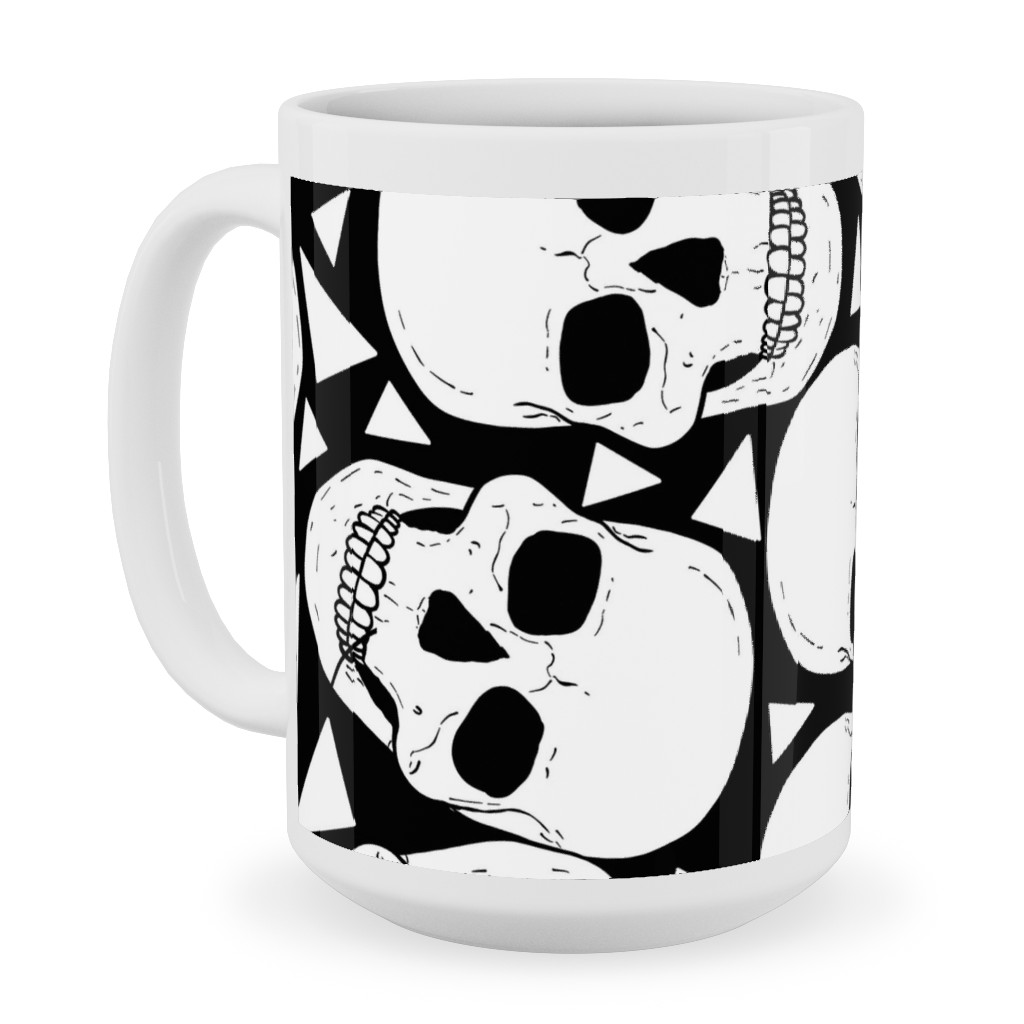 Skulls With Triangles - Black and White Ceramic Mug, White, , 15oz, White, White