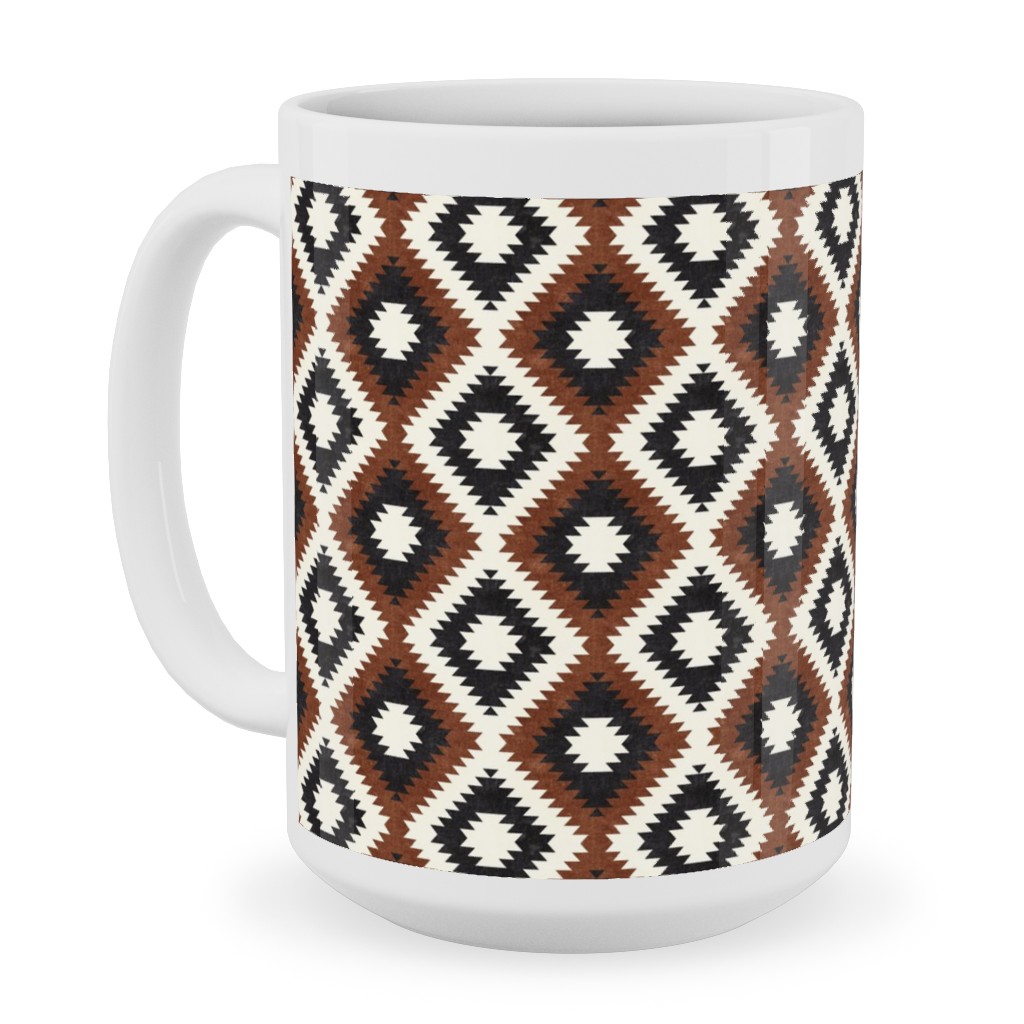 Aztec Ceramic Mug, White,  , 15oz, Brown