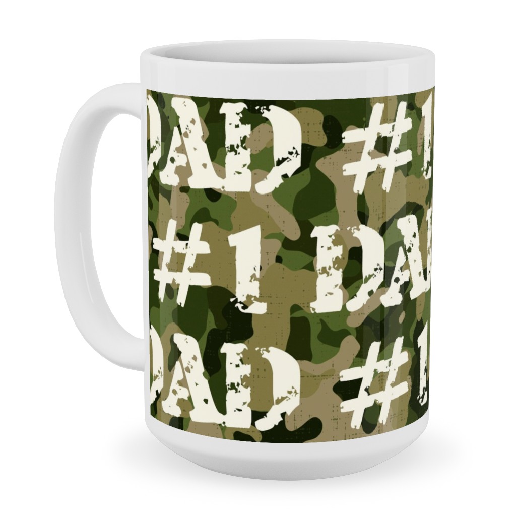 Number One Dad - Green Camo Ceramic Mug, White,  , 15oz, Green
