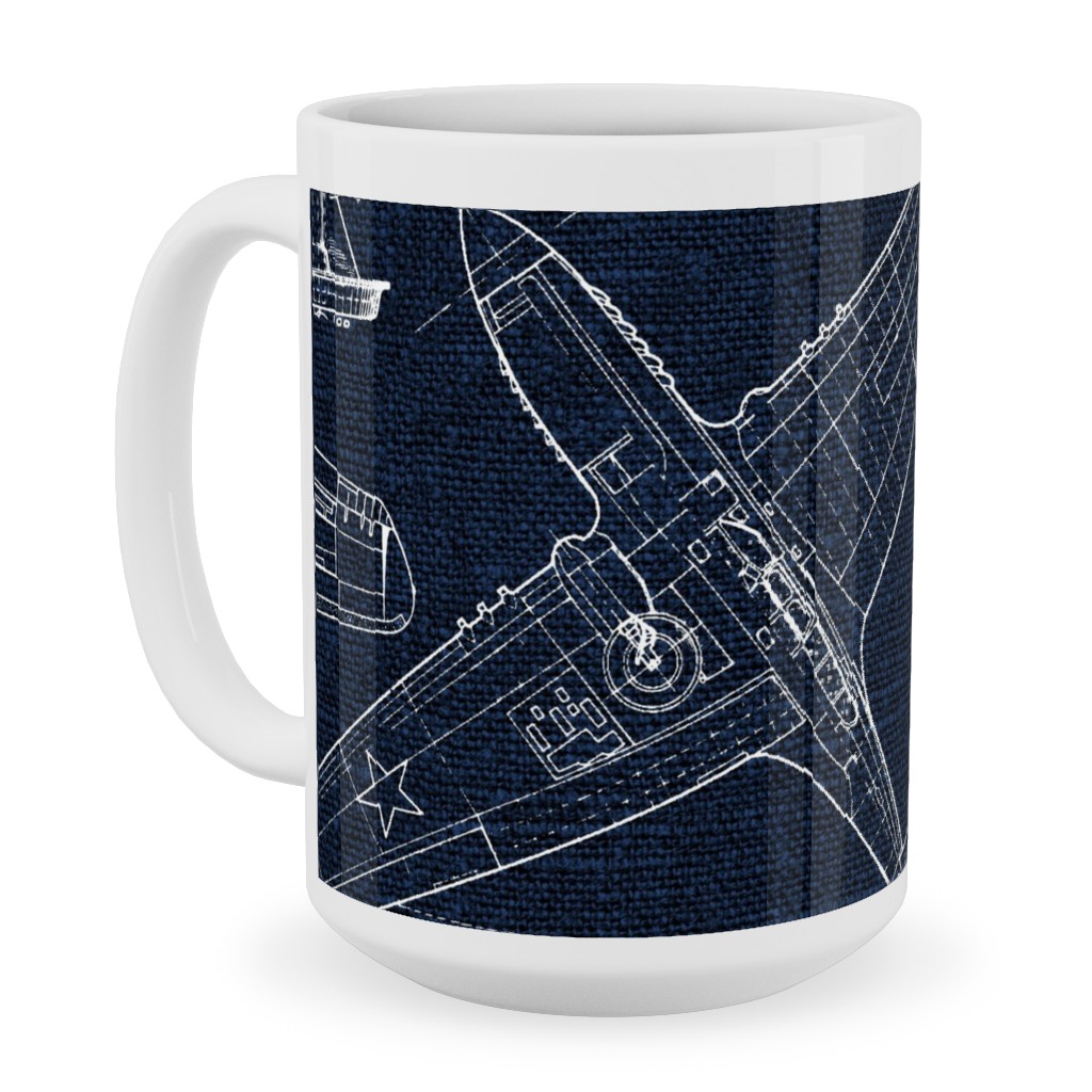 Airplanes - White and Blue Ceramic Mug, White, , 15oz, Blue, True Blue