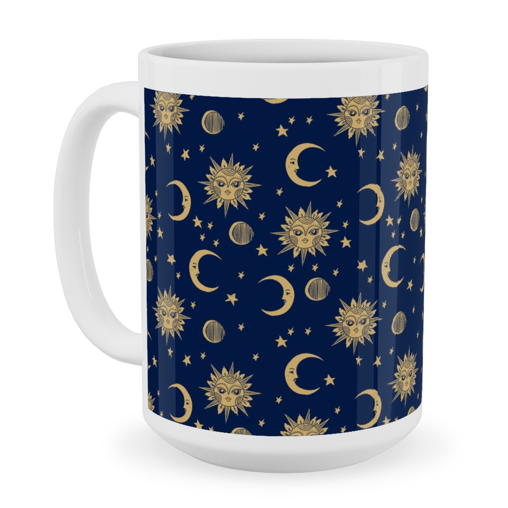 Sun Moon and Stars - Dark Ceramic Mug, White, , 15oz, Blue, True Blue