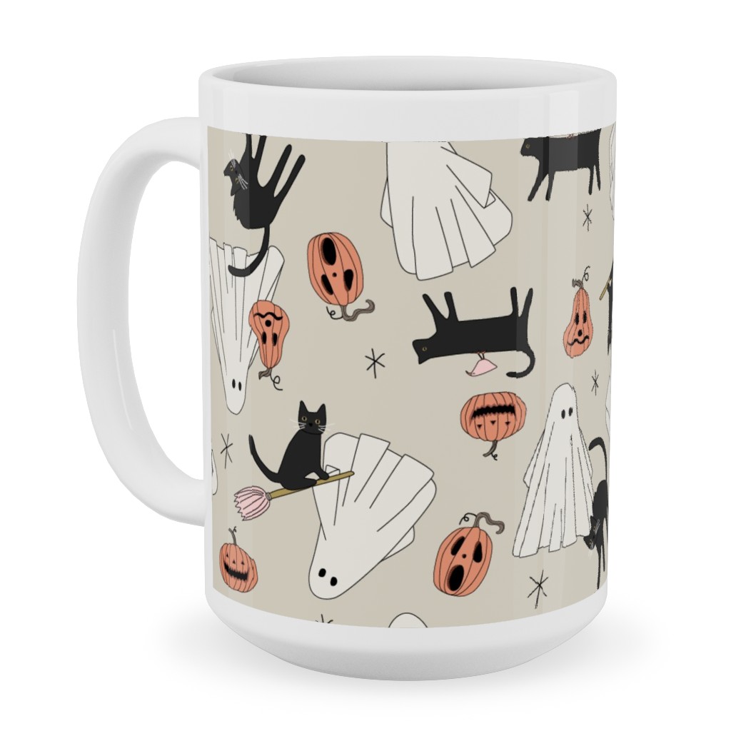 Spooky Halloween Ceramic Mug, White, , 15oz, Beige, Pearl