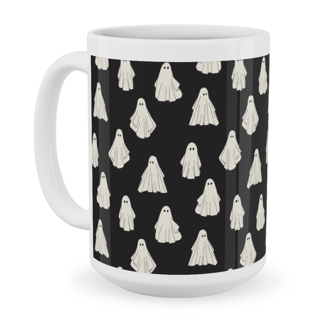 Spooky Halloween Vintage Ghosts - White on Black Ceramic Mug, White, , 15oz, Black, Black