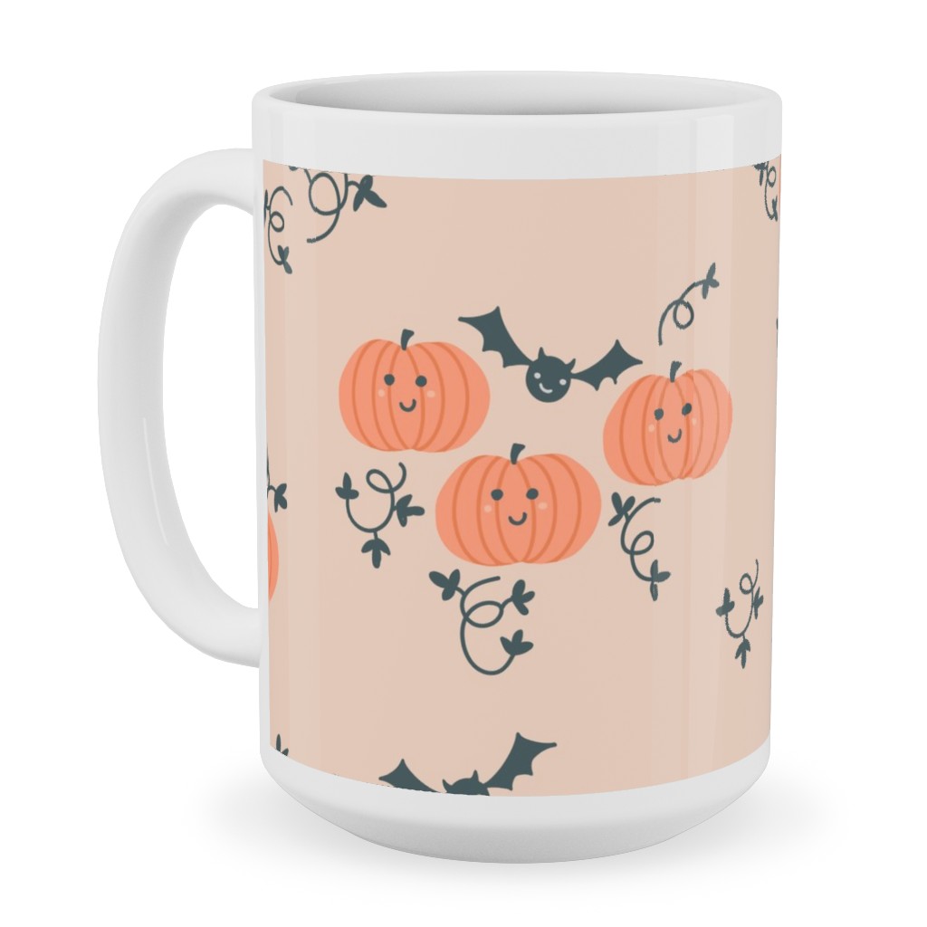 Cute Pumpkins and Bats - Orange and Black Ceramic Mug, White, , 15oz, Orange, Orange