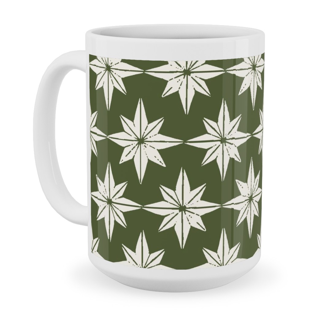 Christmas Star Tiles Ceramic Mug, White, , 15oz, Green, Forest