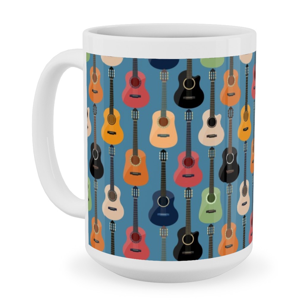 Guitars - Blue Ceramic Mug, White, , 15oz, Blue, True Blue