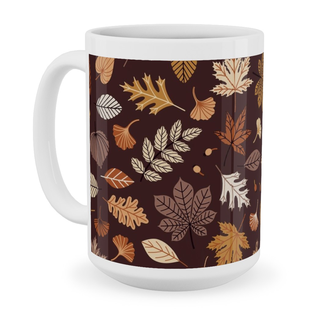 Falling Leaves - Brown Ceramic Mug, White,  , 15oz, Brown