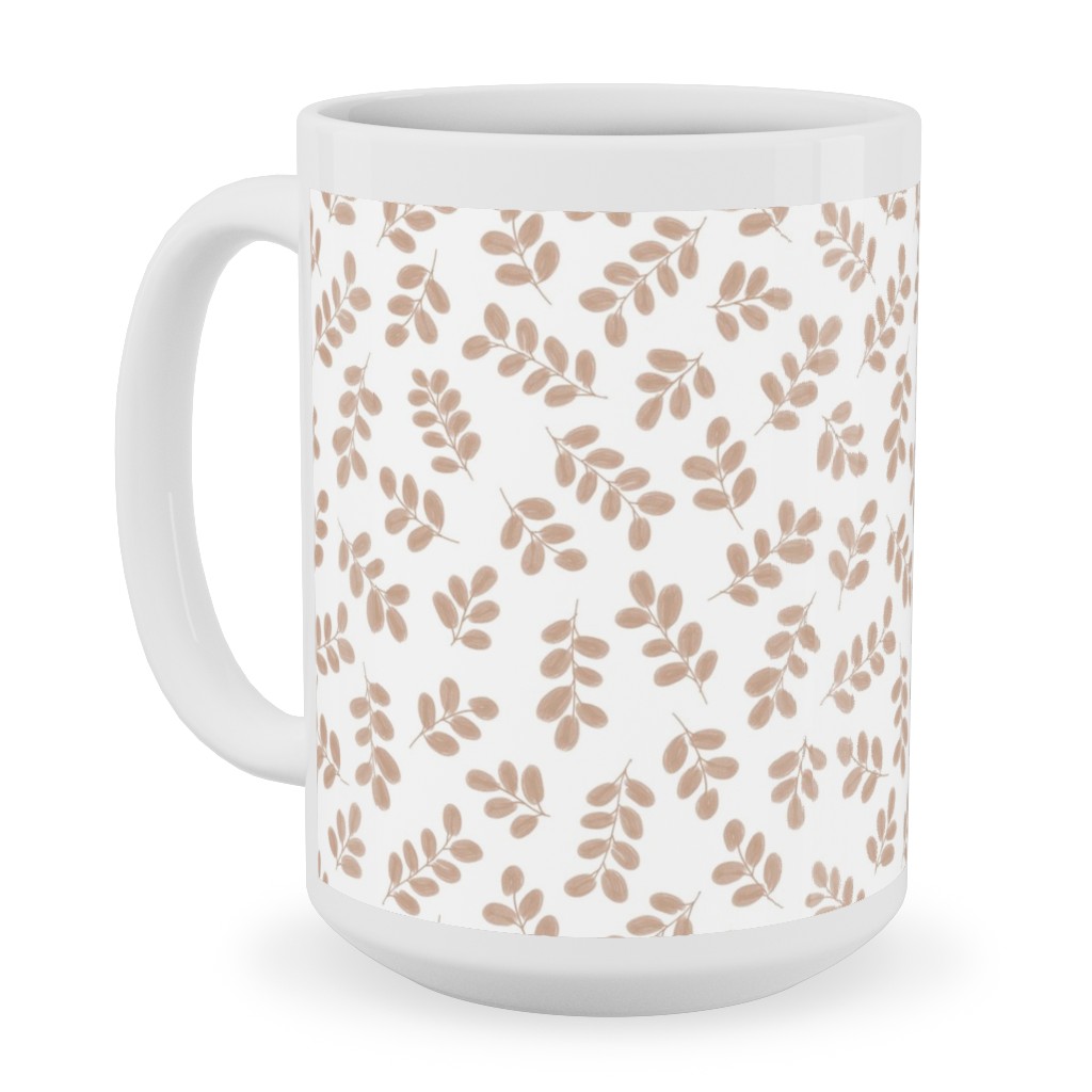 Whimsy Leaves - Dusty Ceramic Mug, White,  , 15oz, Beige