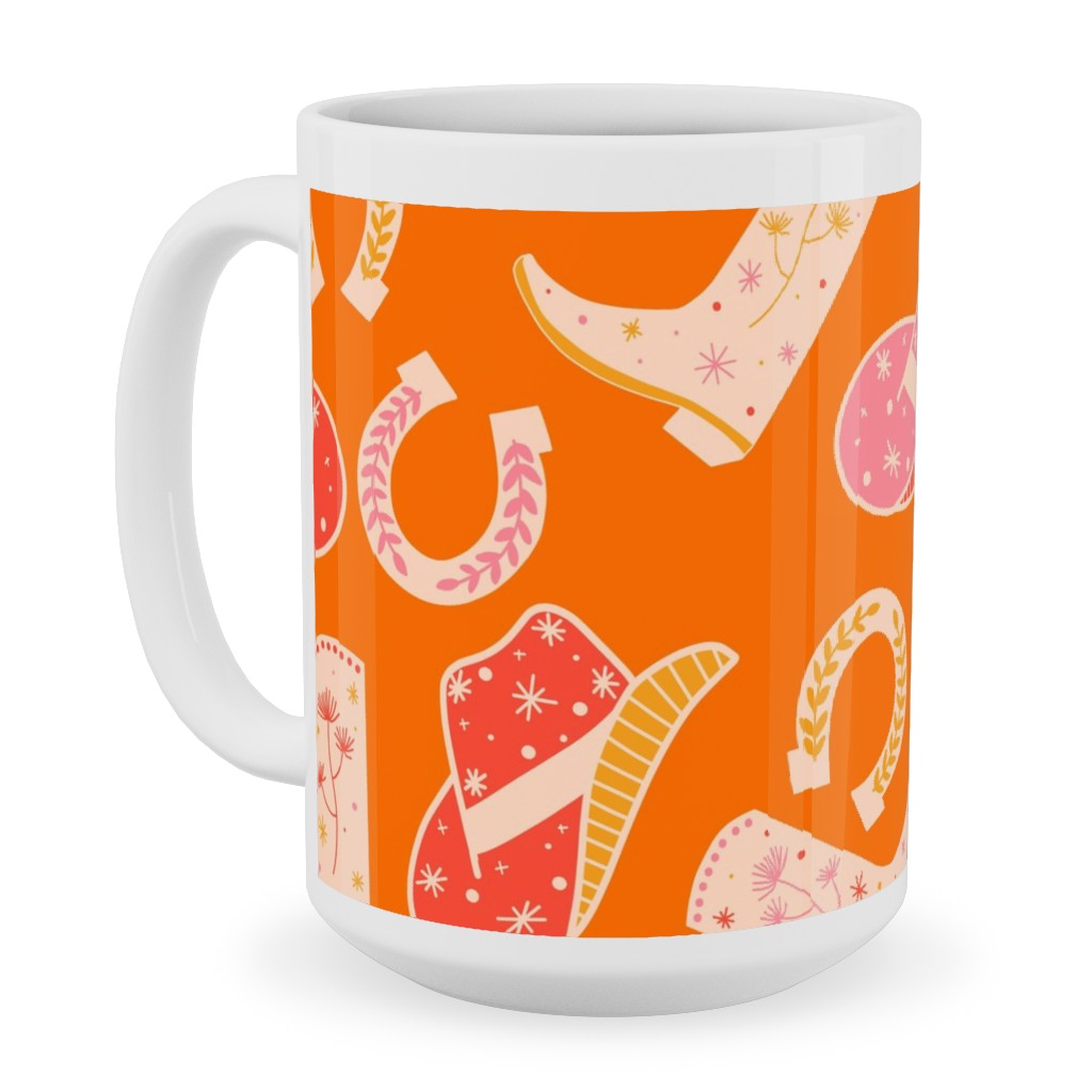 Cowgirl - Pink and Orange Ceramic Mug, White, , 15oz, Orange, Orange
