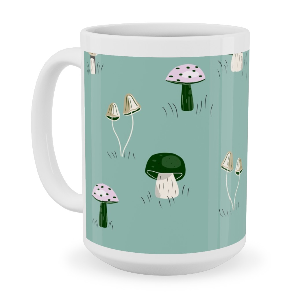 Mushroom Field - Green Ceramic Mug, White, , 15oz, Green, Classic Green