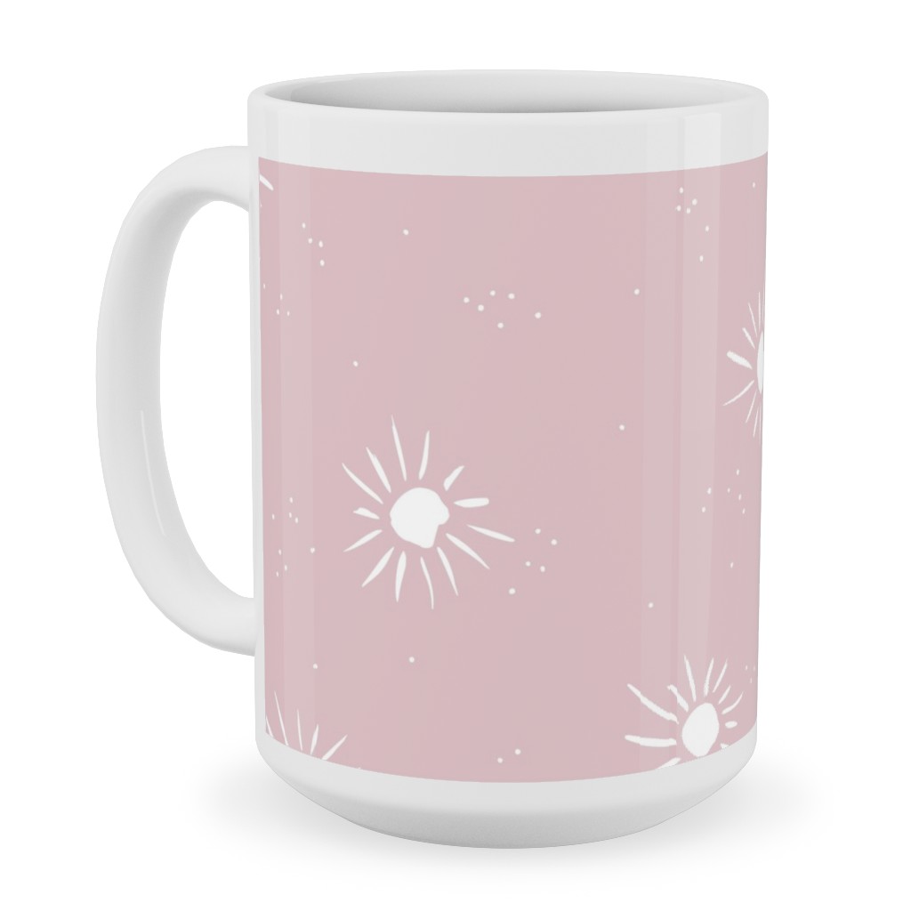 Seventies Retro Style Sunshine Ceramic Mug, White,  , 15oz, Pink