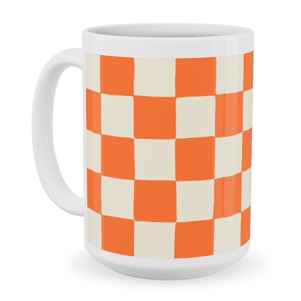 Retro Checkerboard - Bright Orange Ceramic Mug, White, , 15oz, Orange, Orange