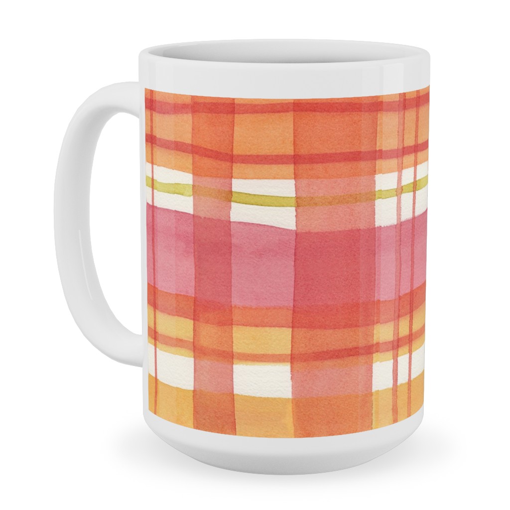 Summer Plaid Ceramic Mug, White, , 15oz, Multicolor