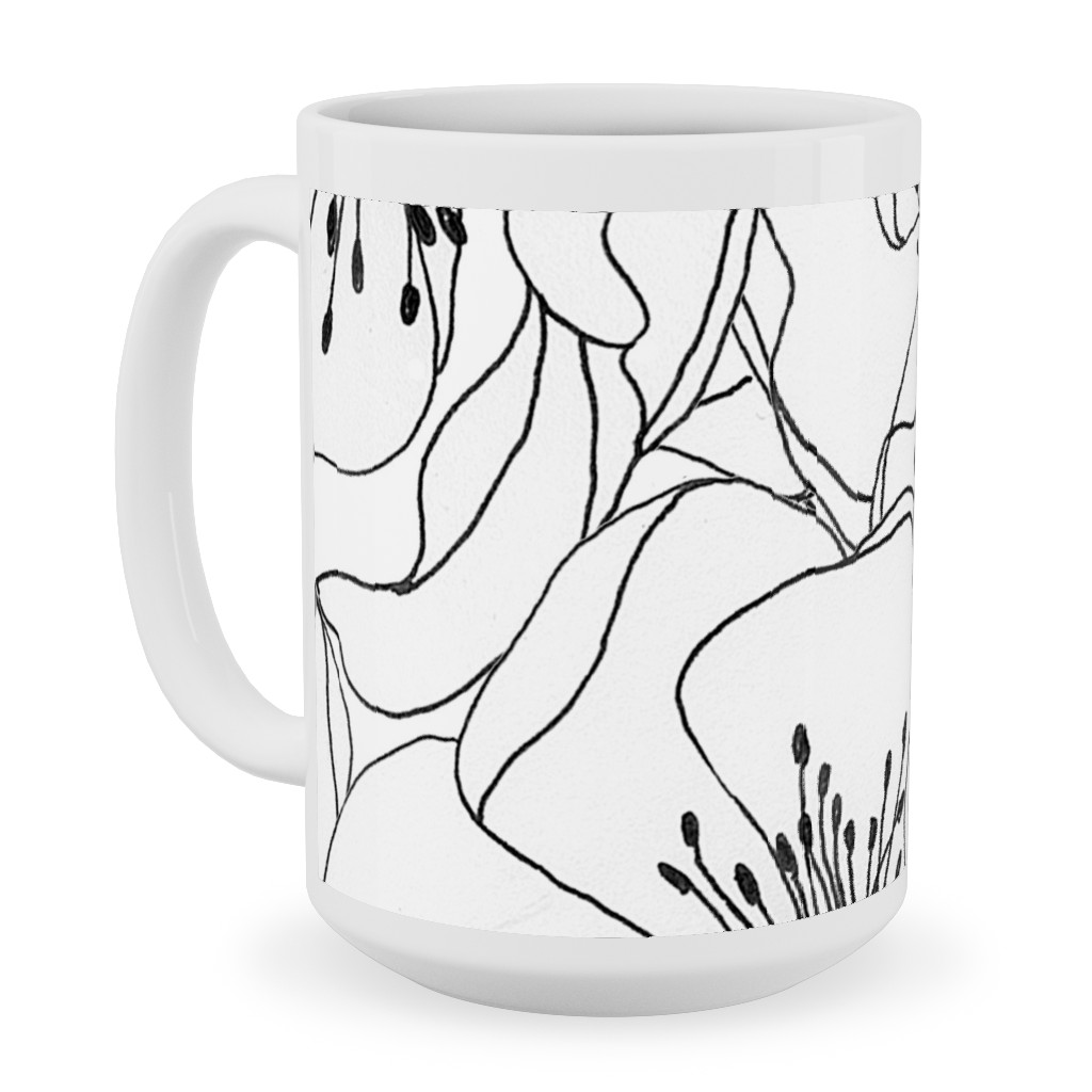 White Anemones - Neutral Ceramic Mug, White, , 15oz, White, White