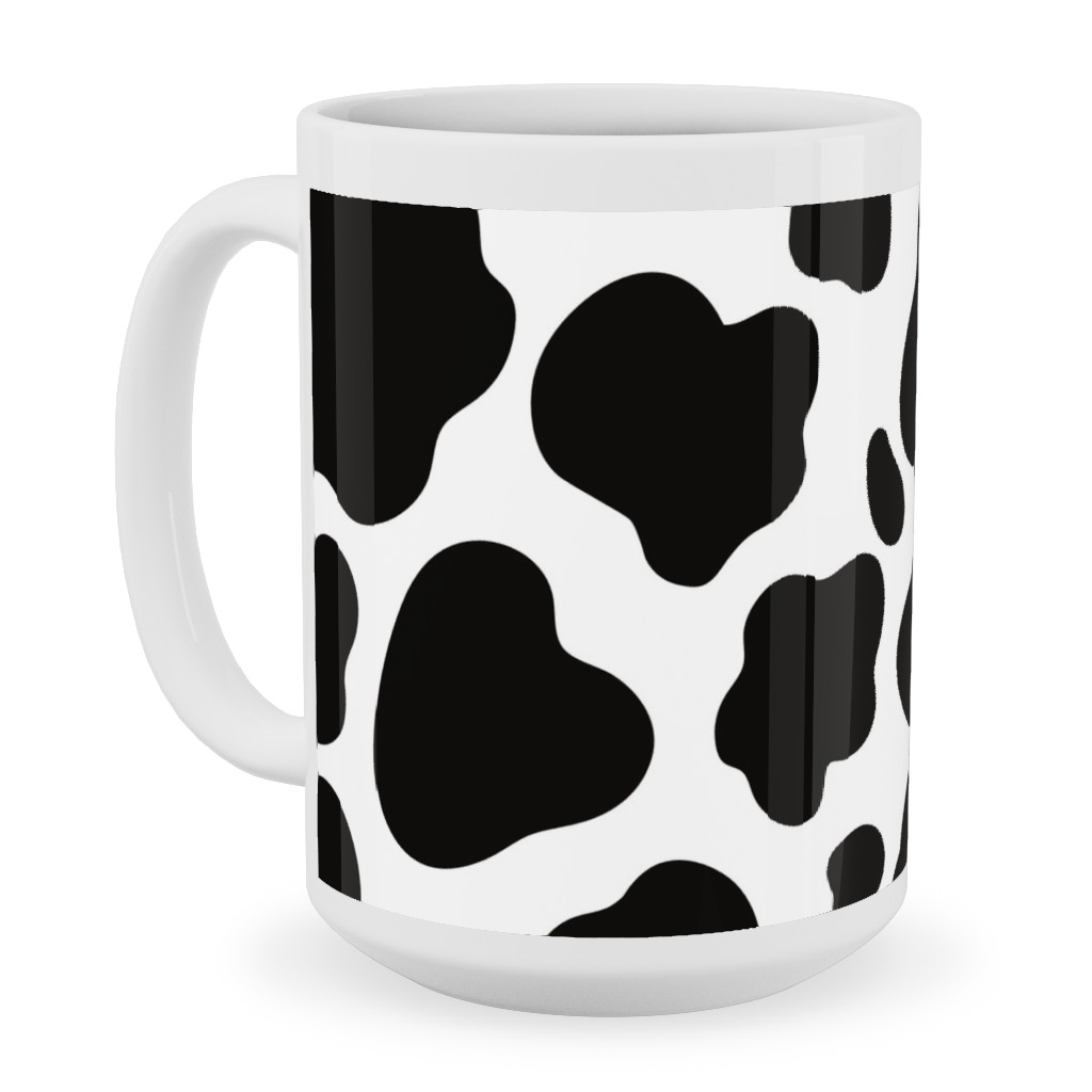 Cow Spots Pattern - Black on White Ceramic Mug, White, , 15oz, Black, Black