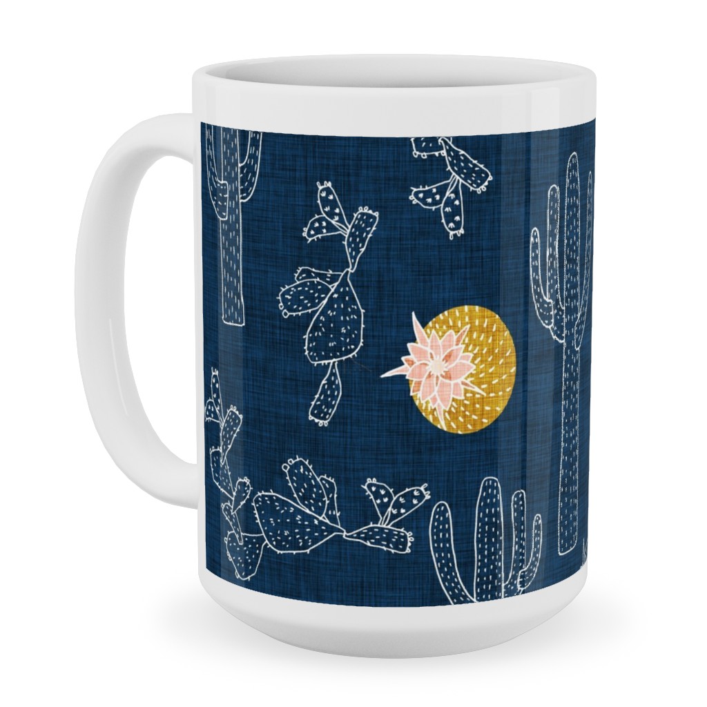 Cactus - Indigo Ceramic Mug, White,  , 15oz, Blue