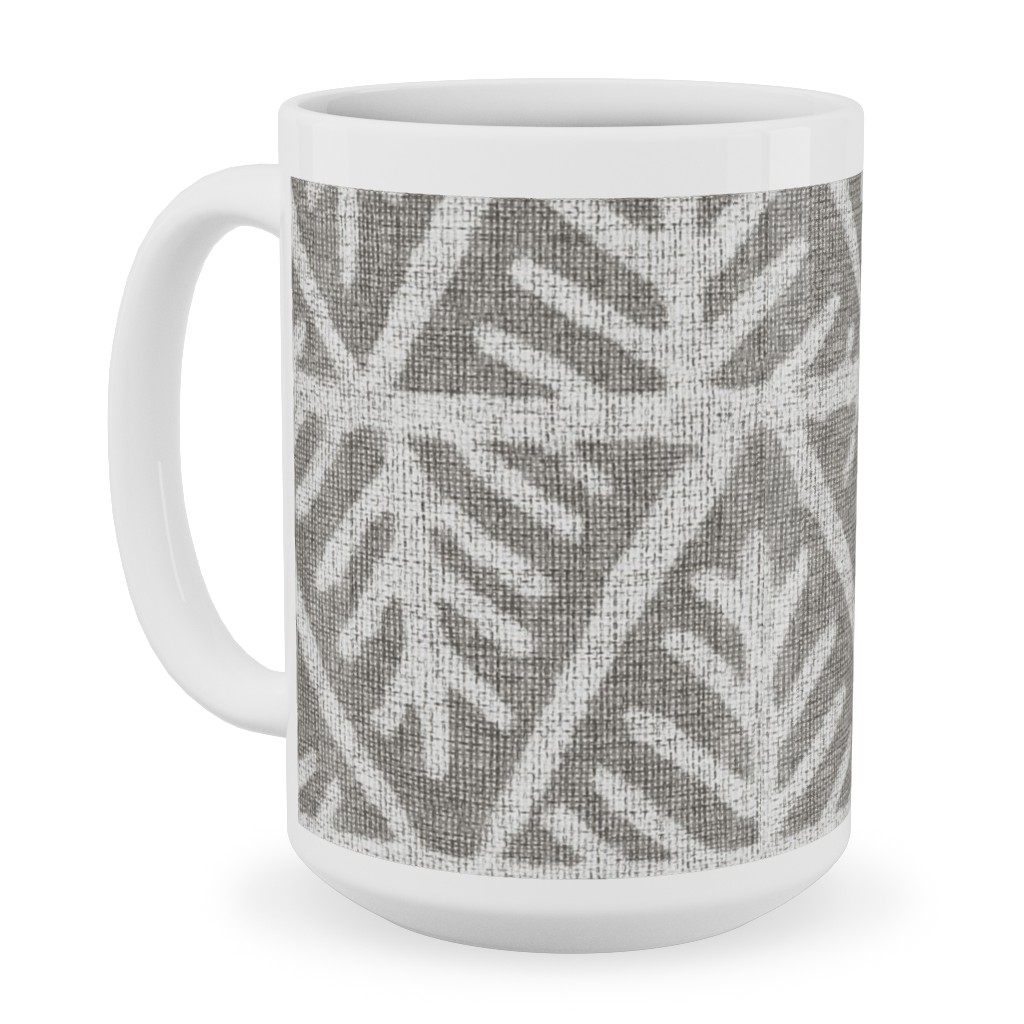 Textured Mudcloth Ceramic Mug, White, , 15oz, Gray, Silver
