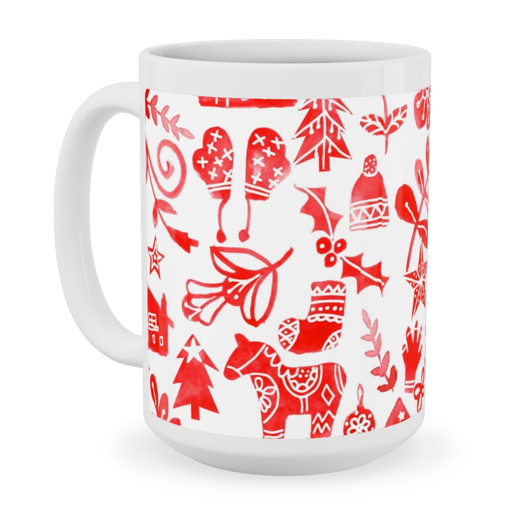 Red Christmas Ceramic Mug, White, , 15oz, Red, Red