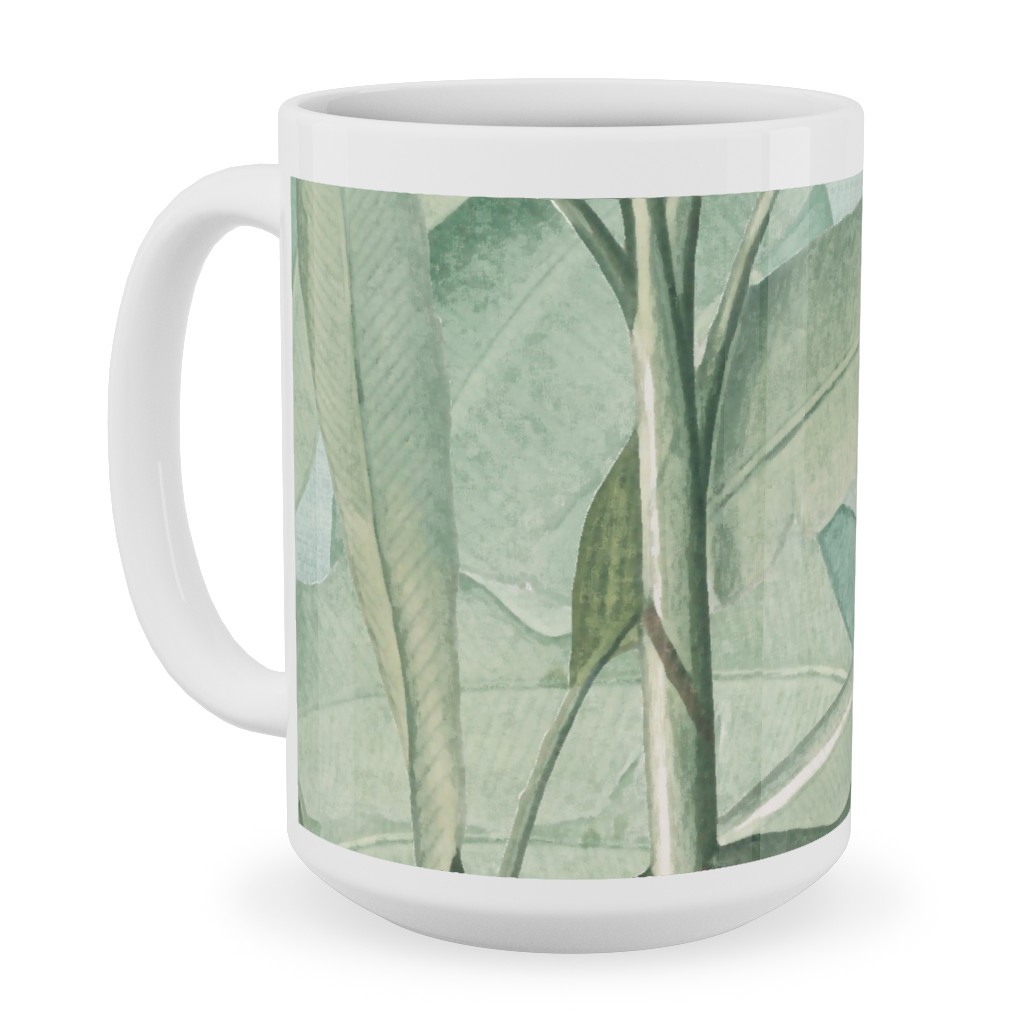 Lush Tropical Leaves Ceramic Mug, White, , 15oz, Green, Classic Green