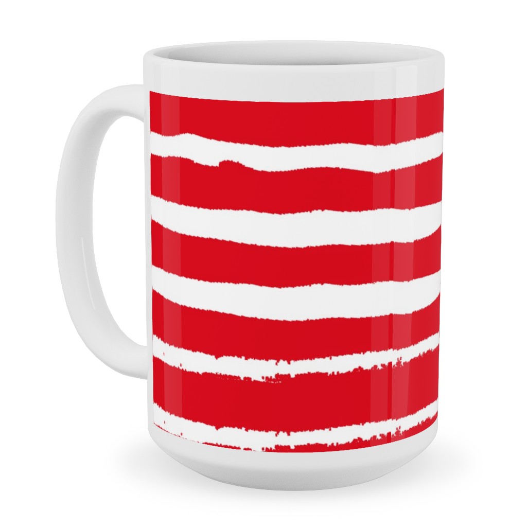 Painted Stripes - Red Ceramic Mug, White, , 15oz, Red, Red