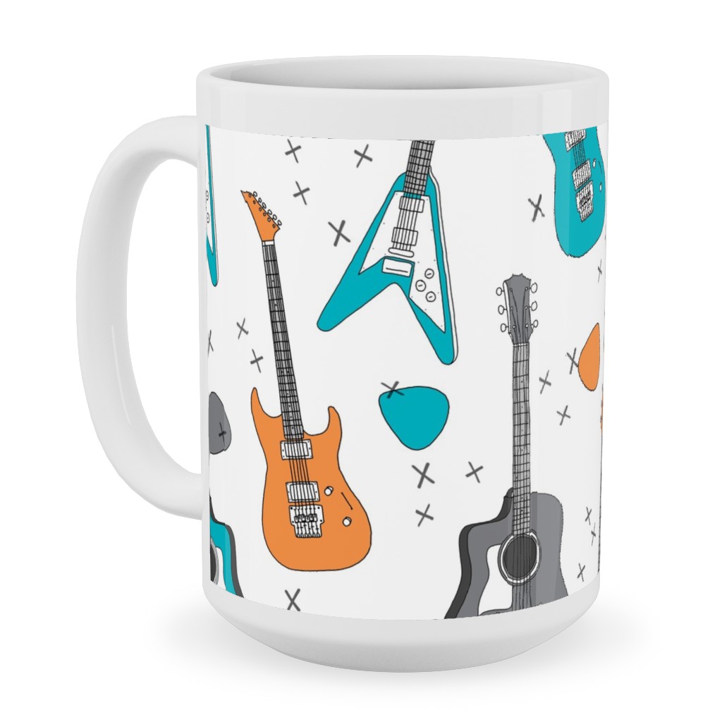 Guitars - Multicolor Ceramic Mug, White,  , 15oz, Multicolor