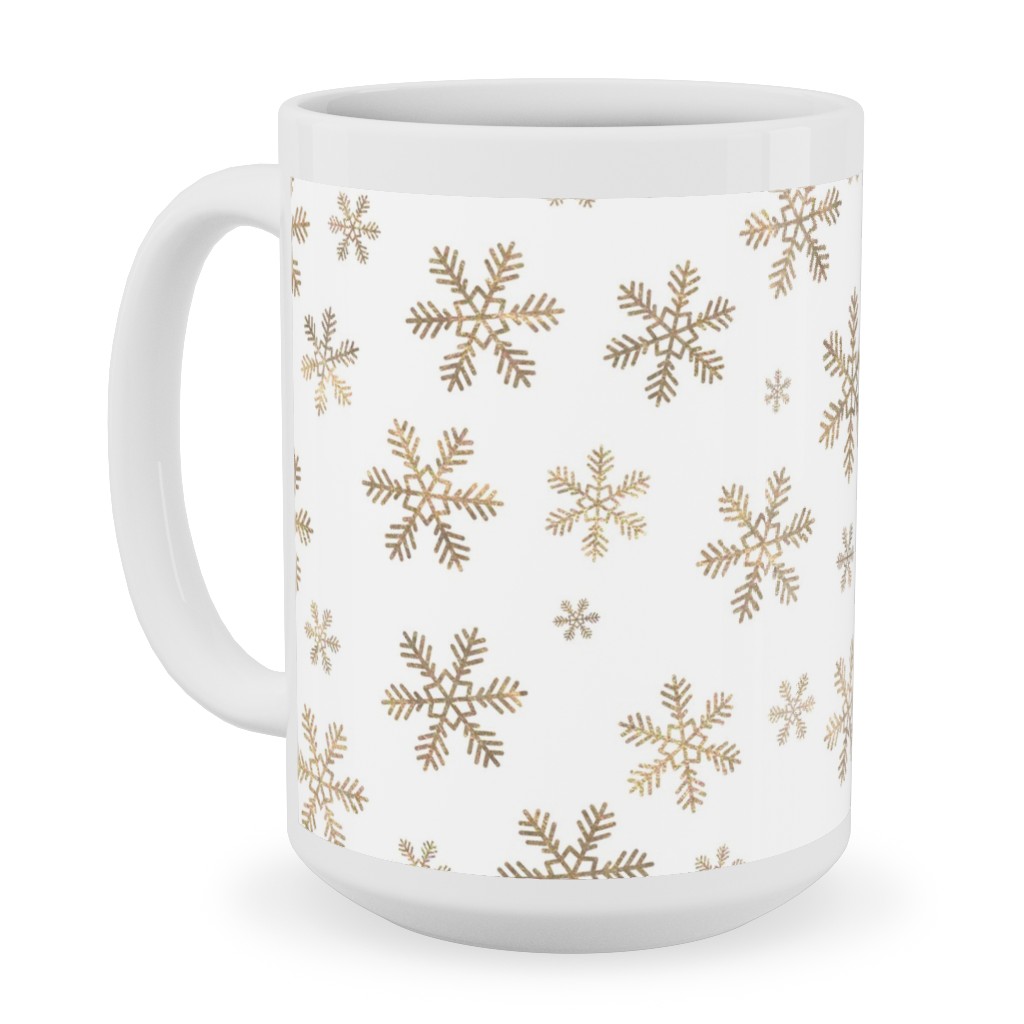 Holiday Snowflakes - Gold Ceramic Mug, White, , 15oz, Yellow