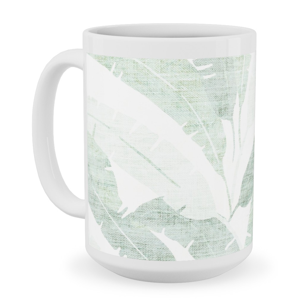 Banana Leaf - Light Ceramic Mug, White,  , 15oz, Green