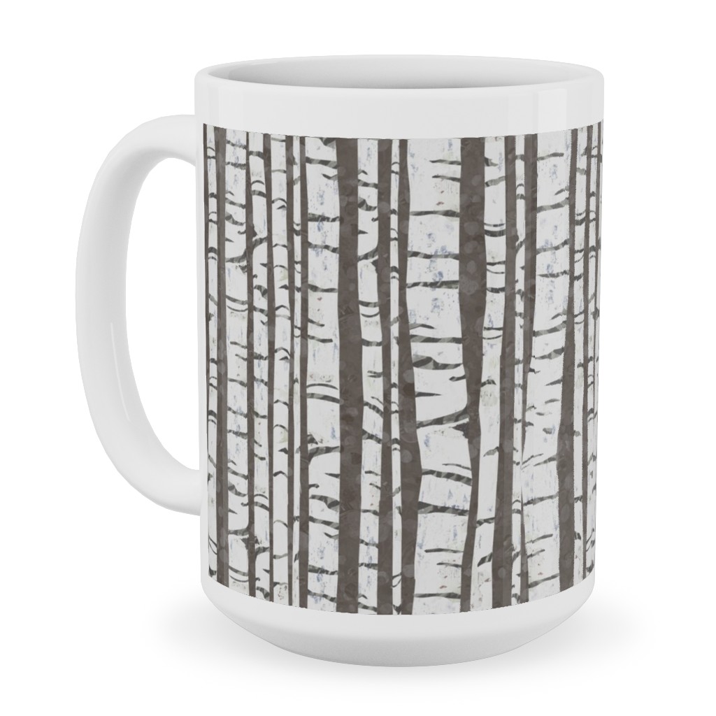Birch Trees - White on Brown Ceramic Mug, White,  , 15oz, Gray