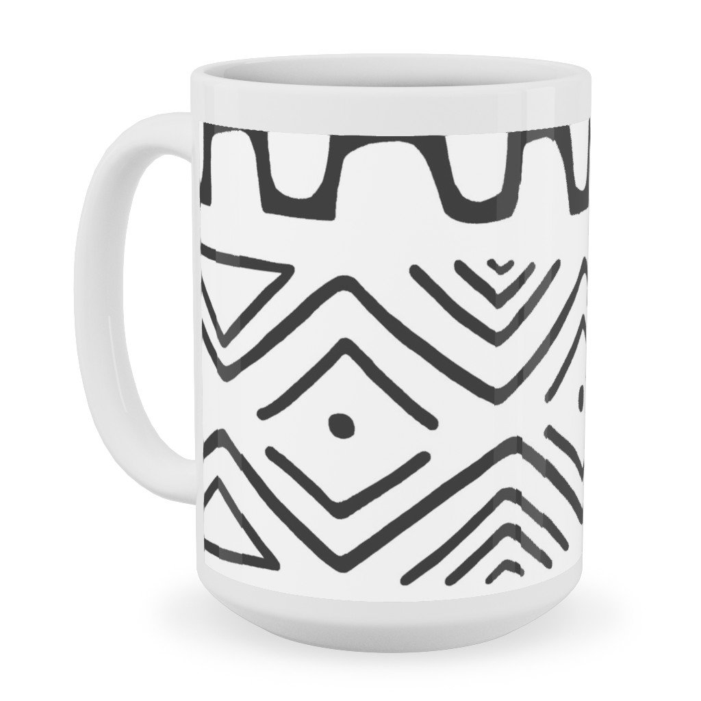 Mud Cloth - White Ceramic Mug, White,  , 15oz, White