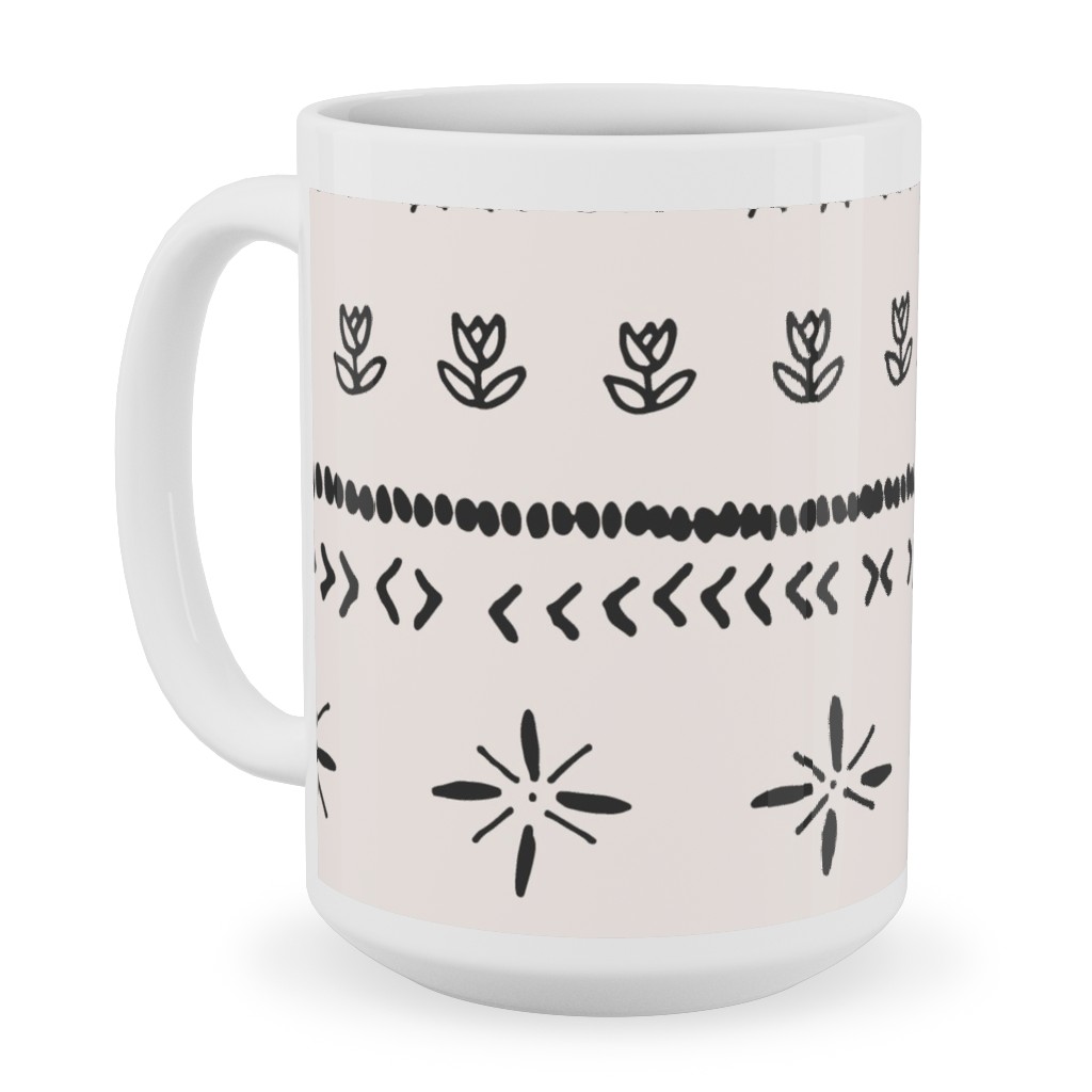 Boho Print Ceramic Mug, White,  , 15oz, Beige