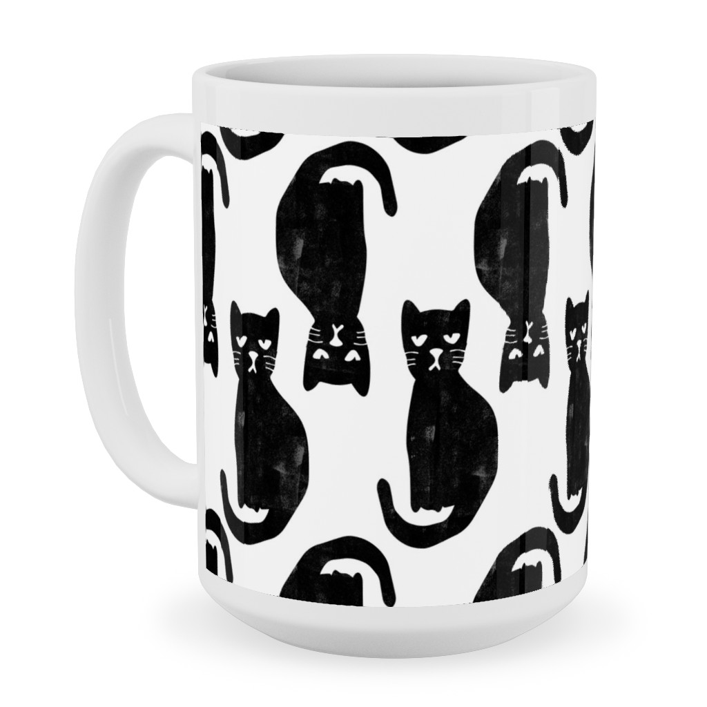 Black Cat Ceramic Mug, White,  , 15oz, Black