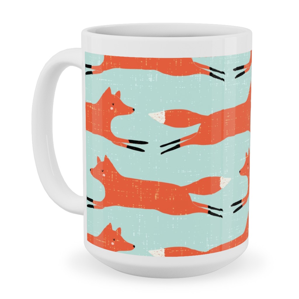 Little Orange Fox - Orange and Green Ceramic Mug, White, , 15oz, Orange, Orange