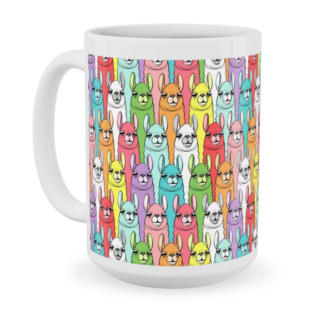 Rainbow Llamas - Multi Ceramic Mug, White,  , 15oz, Multicolor