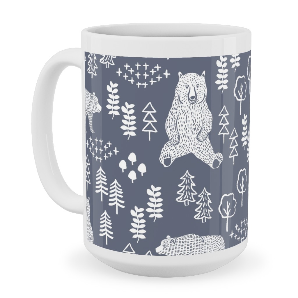 Woodland Bear Ceramic Mug, White, , 15oz, Gray, Gray