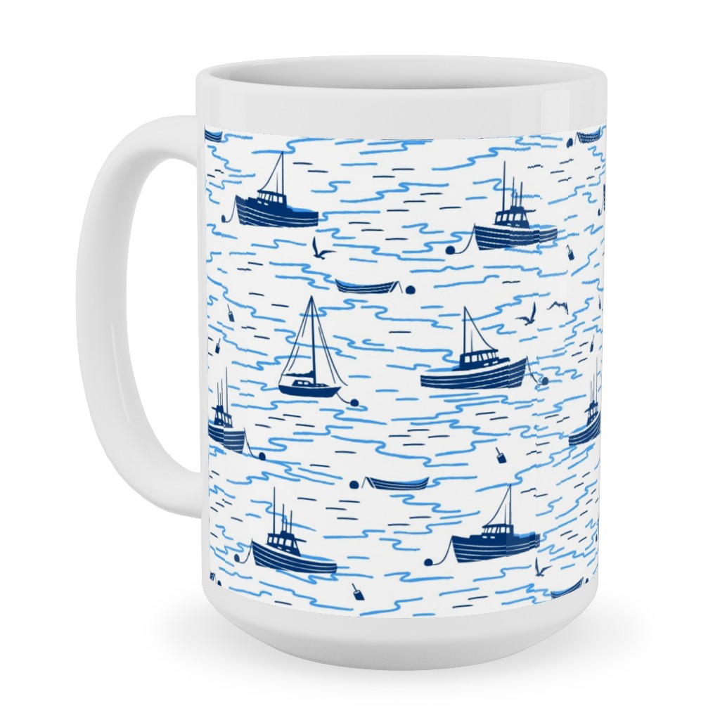 Harbor Boats - White Ceramic Mug, White,  , 15oz, Blue