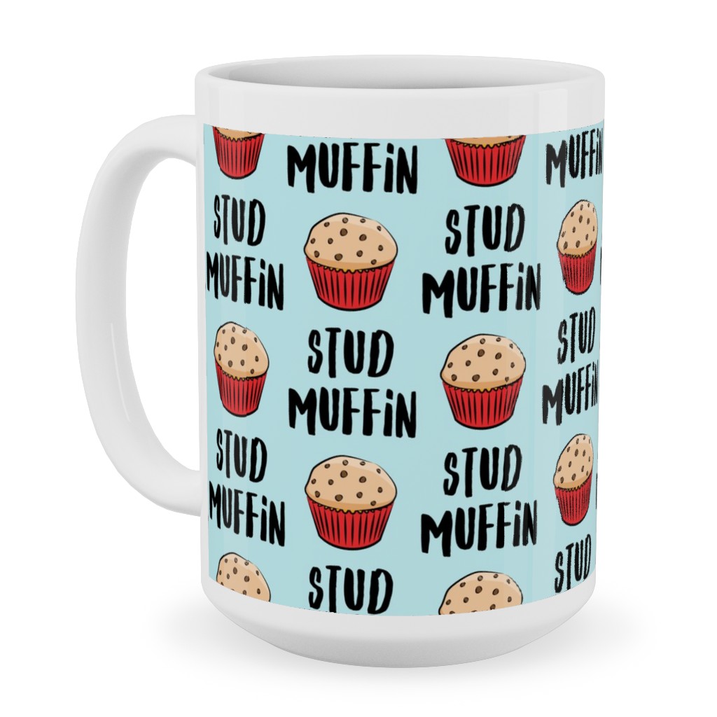 Stud Muffin - Muffins - Blue Ceramic Mug, White,  , 15oz, Blue